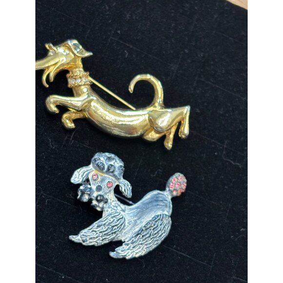 Vintage Gold & Silver-Tone Dachshund & Poodle Dog Brooch Pins With Rhinestone Ac - Picture 8 of 8
